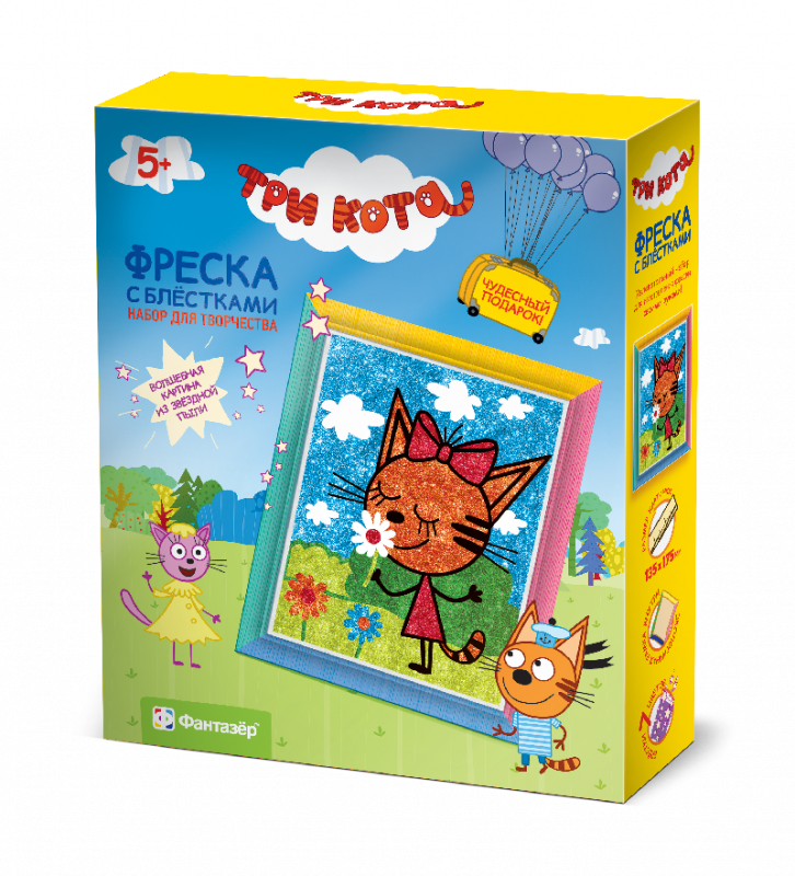 405136 Три кота Фреска с блестками Лапочка Лето